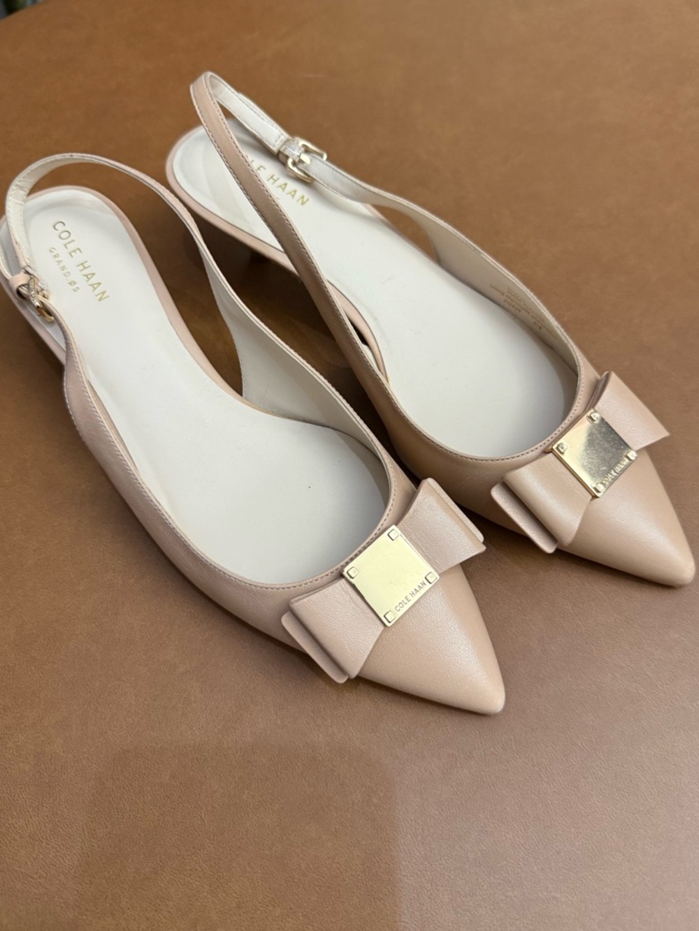 Cole Haan Blush Pink Pointed Slingback Flats with Bow